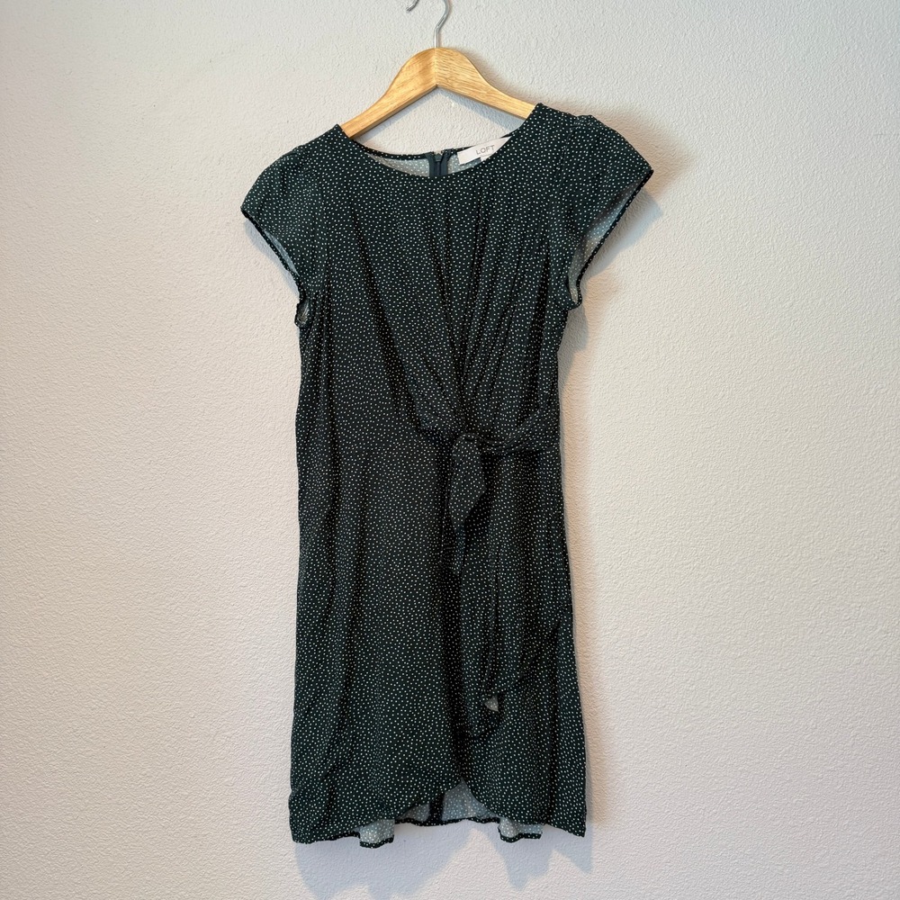 LOFT Petites Green Polka Dot Front Tie Faux Wrap Sheath Dress 4P